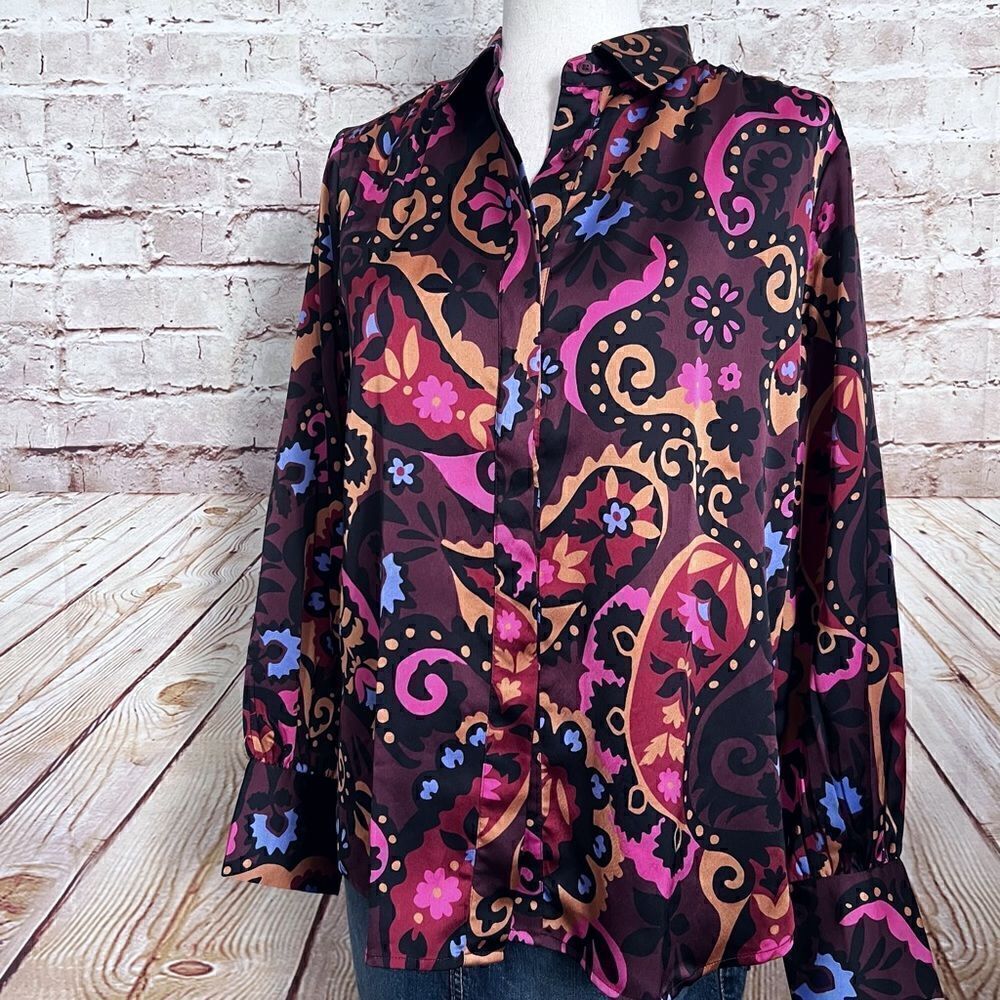 Ann Taylor satin paisley floral blouse